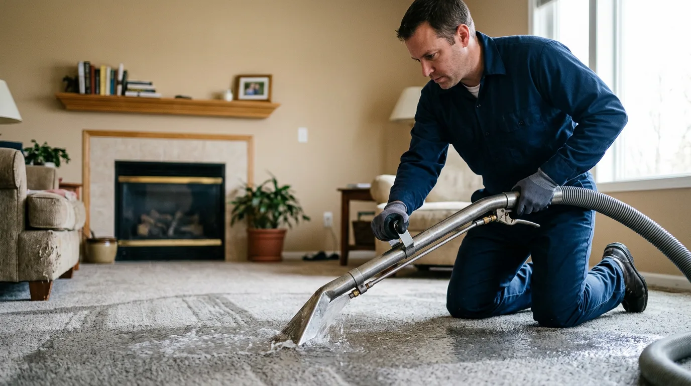 Water damage restoration technician working near Breeding, KY